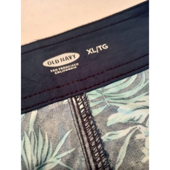 OLD NAVY Men's Tropical Bird-of-Paradise Navy/Teal Swim Trunks XL - Picture 2 of 3